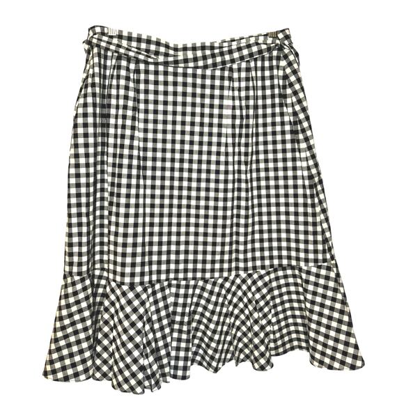 Talbots gingham print cotton midi ruffled front A-line skirt women’s 12P - Picture 3 of 8